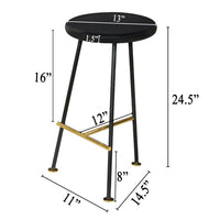 Elira 24.5 Backless Barstool with Round Mango Wood Seat | PVD Coating | Black Iron Legs | Gold Footrest - UPT-327536