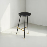 Elira 24.5 Backless Barstool with Round Mango Wood Seat | PVD Coating | Black Iron Legs | Gold Footrest - UPT-327536