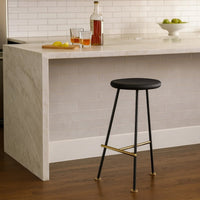 Elira 24.5 Backless Barstool with Round Mango Wood Seat | PVD Coating | Black Iron Legs | Gold Footrest - UPT-327536