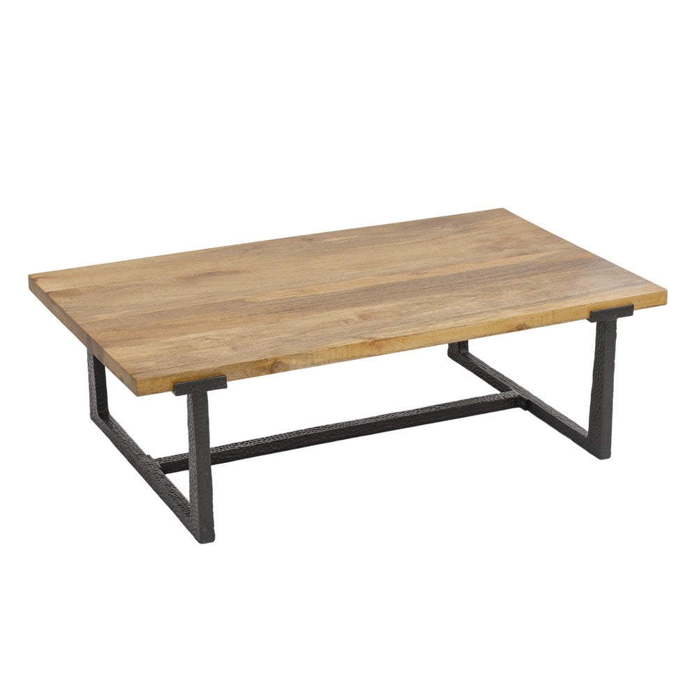 Marlon 48" Coffee Table | Handmade Aluminum Cast Black Frame | Natural Brown Solid Mango Wood Top - UPT-327662