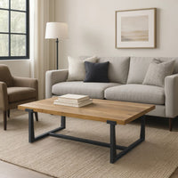Marlon 48" Coffee Table | Handmade Aluminum Cast Black Frame | Natural Brown Solid Mango Wood Top - UPT-327662