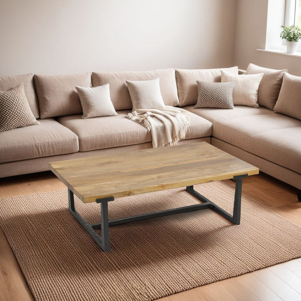 Marlon 48" Coffee Table | Handmade Aluminum Cast Black Frame | Natural Brown Solid Mango Wood Top - UPT-327662