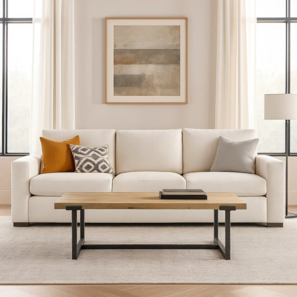 Marlon 48" Coffee Table | Handmade Aluminum Cast Black Frame | Natural Brown Solid Mango Wood Top - UPT-327662