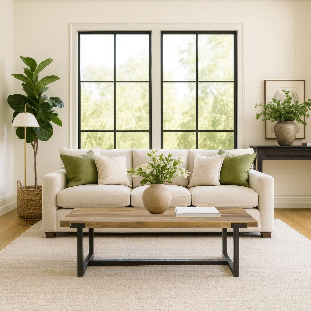 Marlon 48" Coffee Table | Handmade Aluminum Cast Black Frame | Natural Brown Solid Mango Wood Top - UPT-327662
