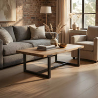 Marlon 48" Coffee Table | Handmade Aluminum Cast Black Frame | Natural Brown Solid Mango Wood Top - UPT-327662