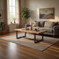 Marlon 48" Coffee Table | Handmade Aluminum Cast Black Frame | Natural Brown Solid Mango Wood Top - UPT-327662