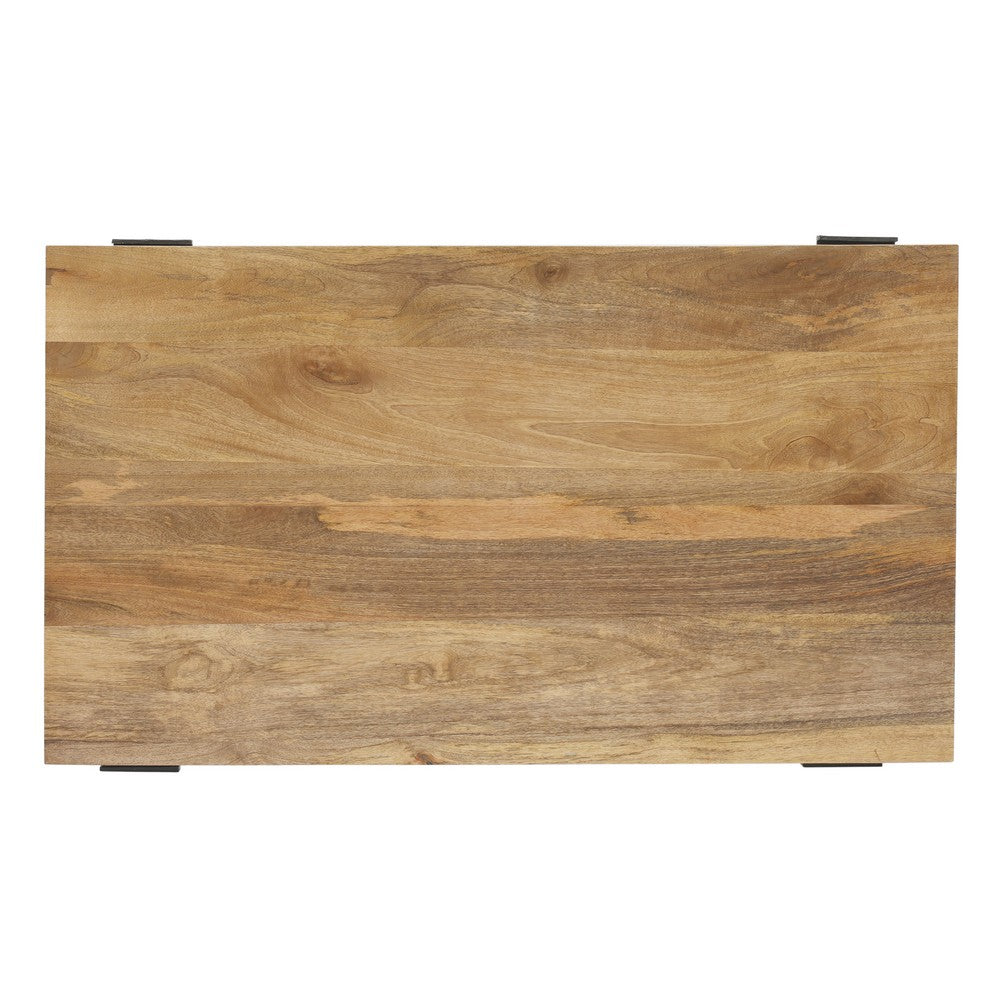 Marlon 48" Coffee Table | Handmade Aluminum Cast Black Frame | Natural Brown Solid Mango Wood Top - UPT-327662