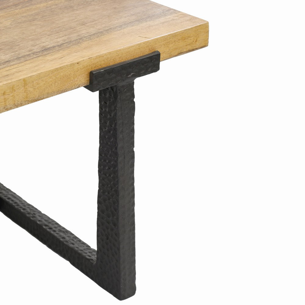 Marlon 48" Coffee Table | Handmade Aluminum Cast Black Frame | Natural Brown Solid Mango Wood Top - UPT-327662