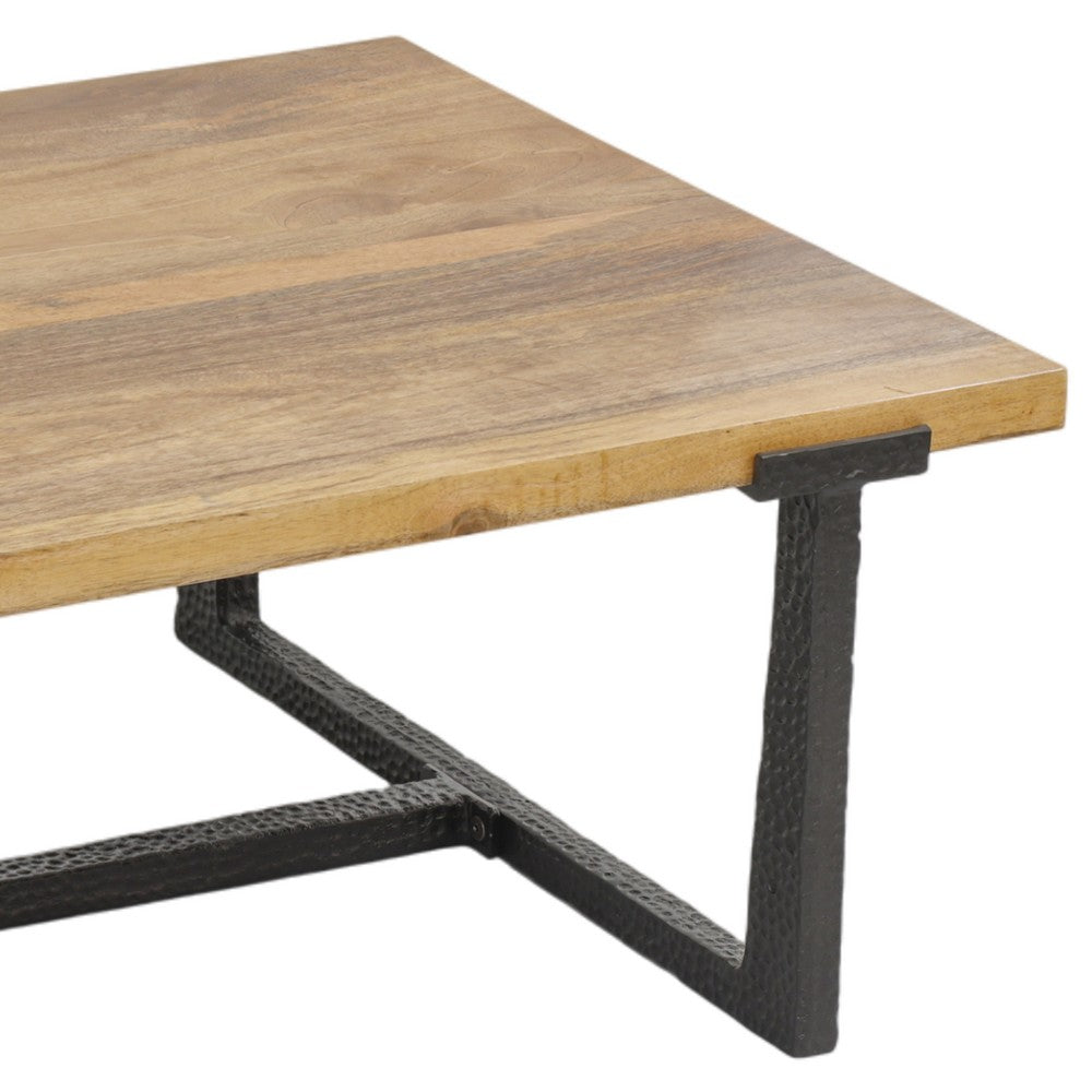 Marlon 48" Coffee Table | Handmade Aluminum Cast Black Frame | Natural Brown Solid Mango Wood Top - UPT-327662