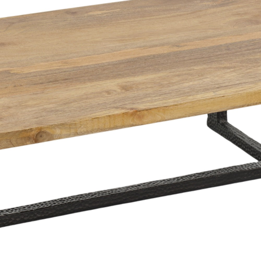 Marlon 48" Coffee Table | Handmade Aluminum Cast Black Frame | Natural Brown Solid Mango Wood Top - UPT-327662