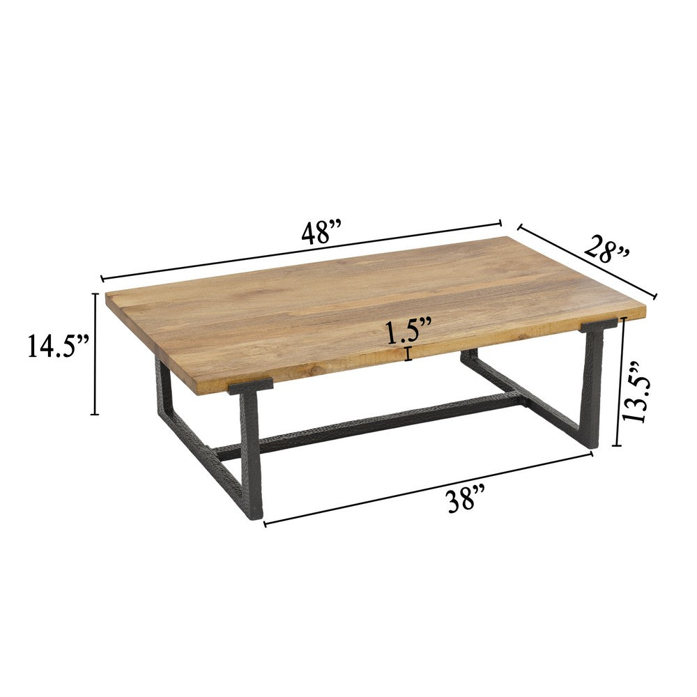 Marlon 48" Coffee Table | Handmade Aluminum Cast Black Frame | Natural Brown Solid Mango Wood Top - UPT-327662