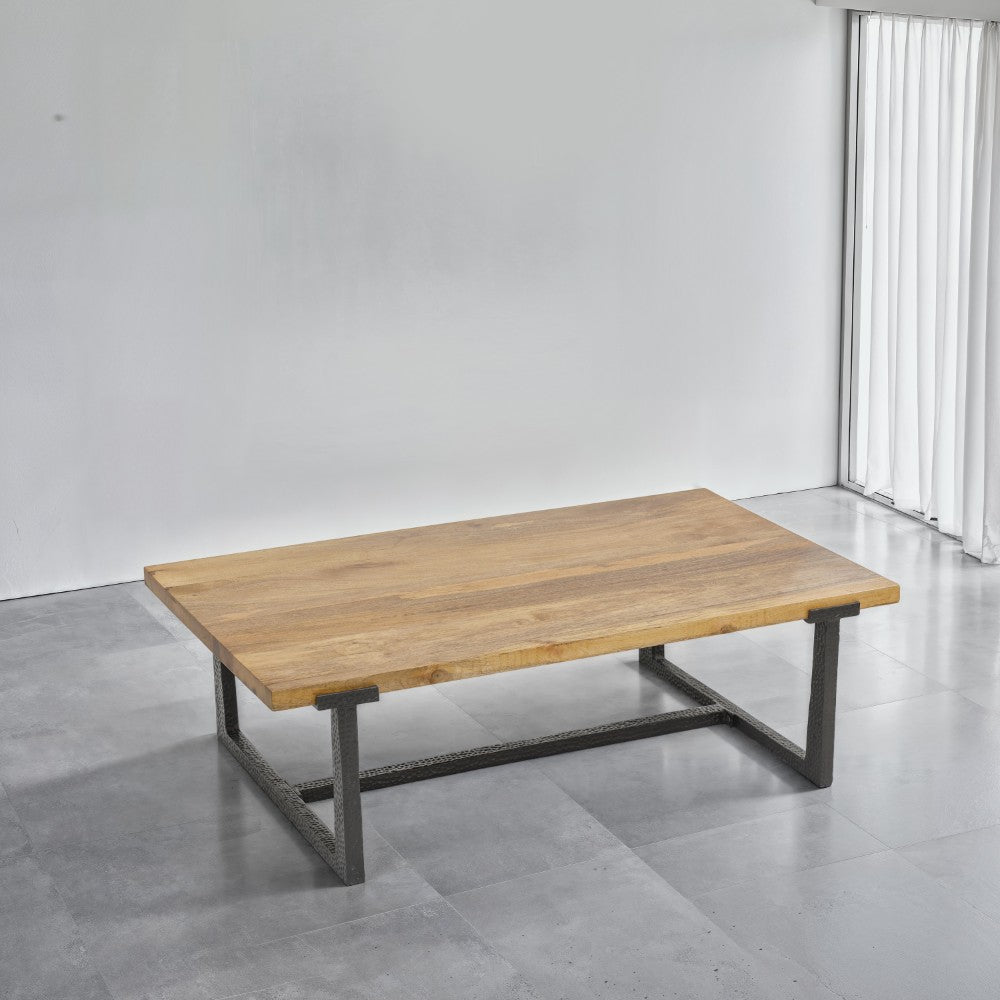 Marlon 48" Coffee Table | Handmade Aluminum Cast Black Frame | Natural Brown Solid Mango Wood Top - UPT-327662