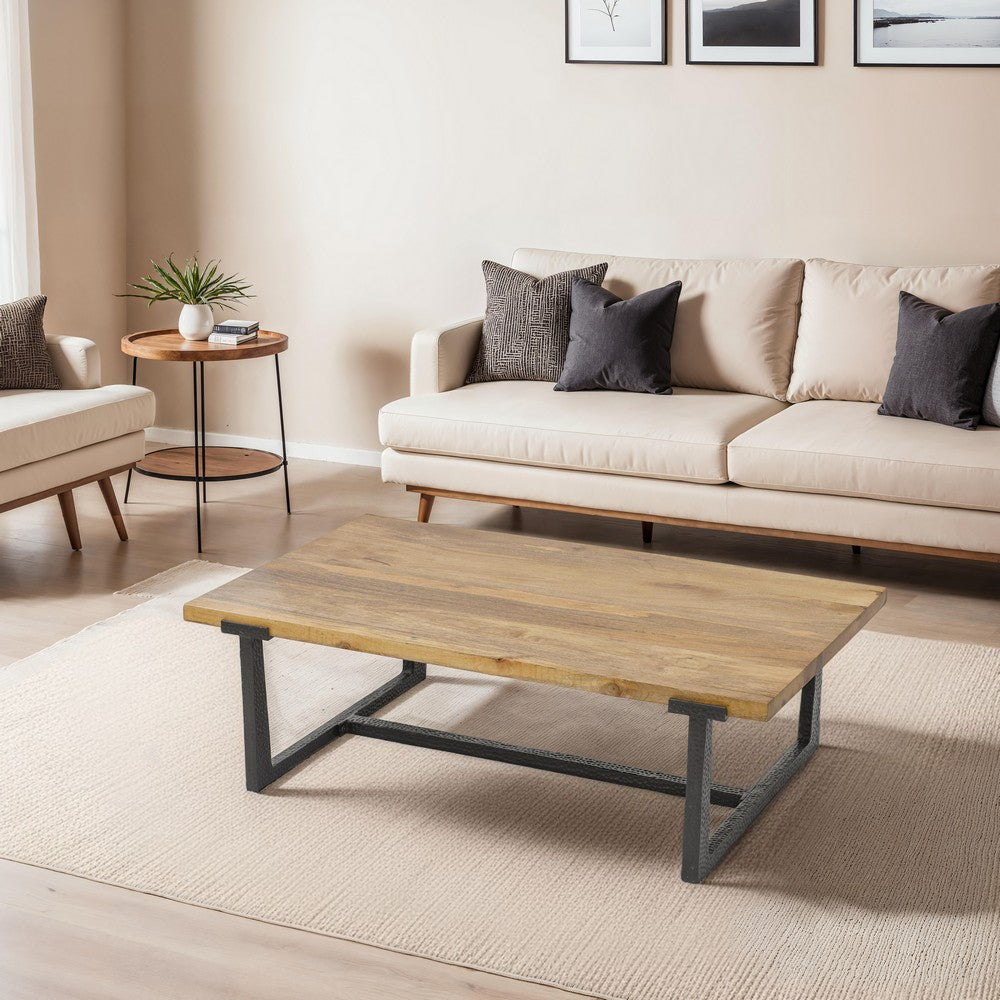 Marlon 48" Coffee Table | Handmade Aluminum Cast Black Frame | Natural Brown Solid Mango Wood Top - UPT-327662