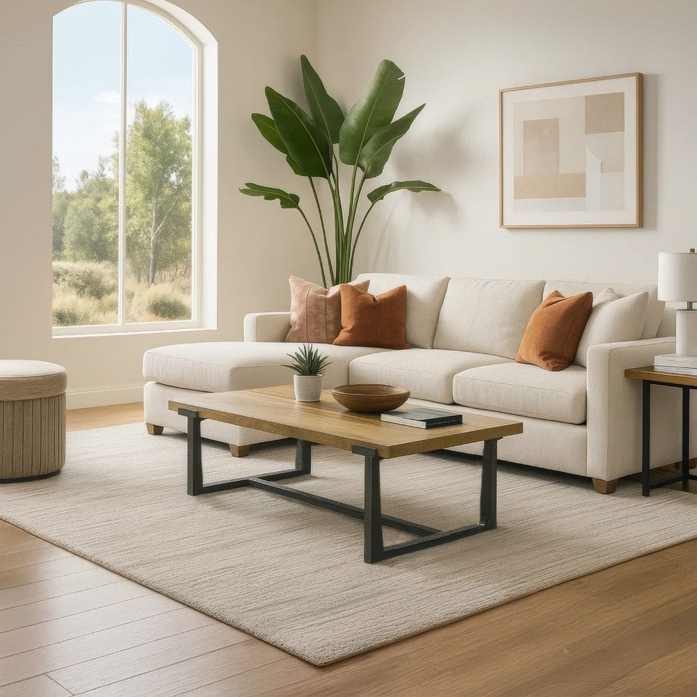 Marlon 48" Coffee Table | Handmade Aluminum Cast Black Frame | Natural Brown Solid Mango Wood Top - UPT-327662
