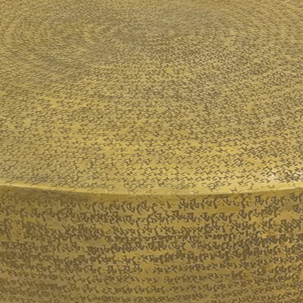 Terminus Coffee Table, 36 Inch Round Bowl Base with Hand Etched Texture, Antique Brass - UPT-327663