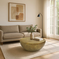 Terminus Coffee Table, 36 Inch Round Bowl Base with Hand Etched Texture, Antique Brass - UPT-327663