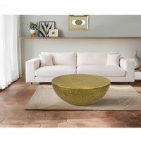 Terminus Coffee Table, 36 Inch Round Bowl Base with Hand Etched Texture, Antique Brass - UPT-327663