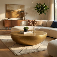 Terminus Coffee Table, 36 Inch Round Bowl Base with Hand Etched Texture, Antique Brass - UPT-327663