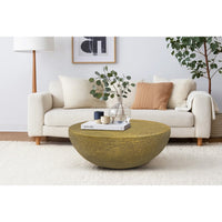 Terminus Coffee Table, 36 Inch Round Bowl Base with Hand Etched Texture, Antique Brass - UPT-327663
