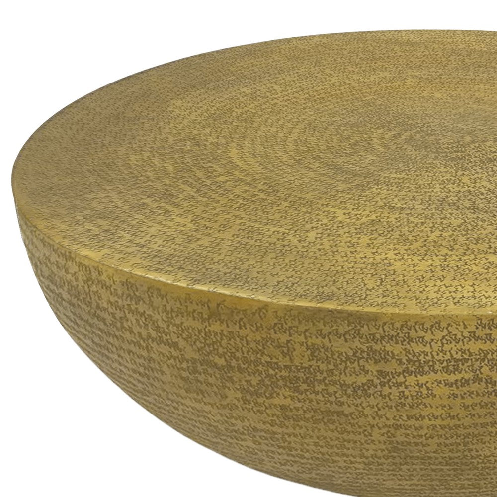 Terminus Coffee Table, 36 Inch Round Bowl Base with Hand Etched Texture, Antique Brass - UPT-327663