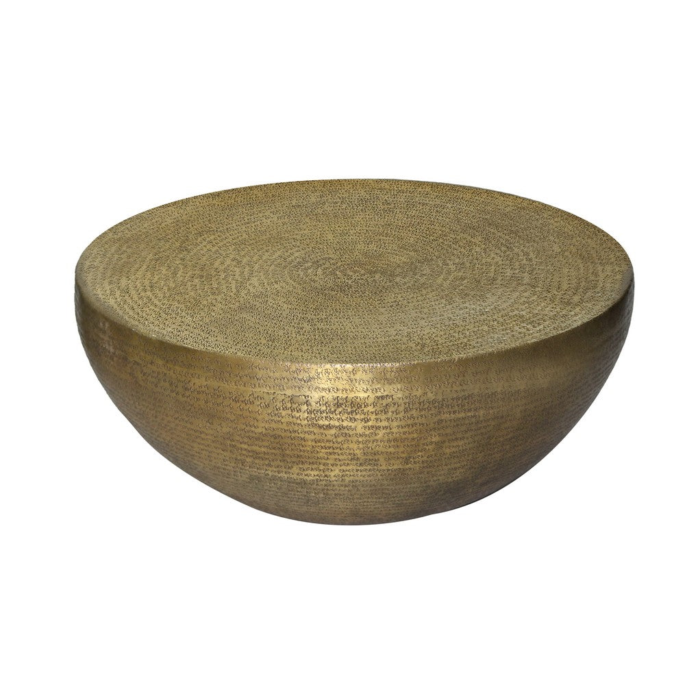 Terminus Coffee Table, 36 Inch Round Bowl Base with Hand Etched Texture, Antique Brass - UPT-327663