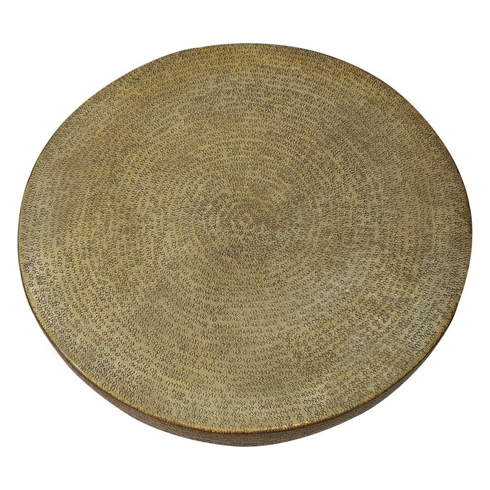 Terminus Coffee Table, 36 Inch Round Bowl Base with Hand Etched Texture, Antique Brass - UPT-327663