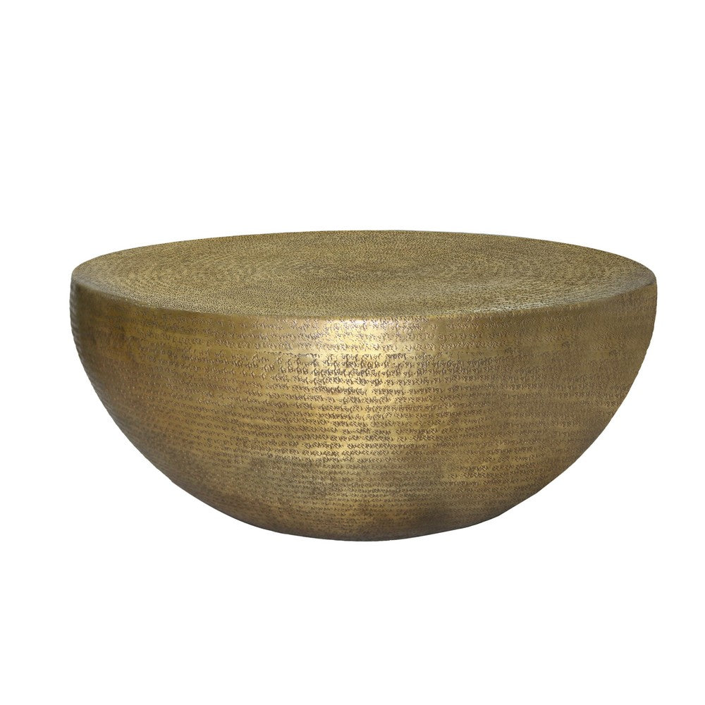 Terminus Coffee Table, 36 Inch Round Bowl Base with Hand Etched Texture, Antique Brass - UPT-327663