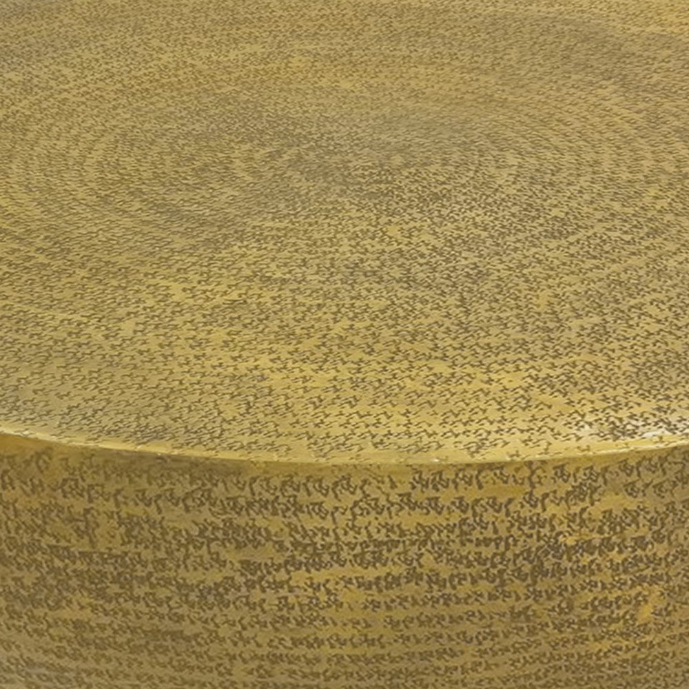 Terminus Coffee Table, 36 Inch Round Bowl Base with Hand Etched Texture, Antique Brass - UPT-327663