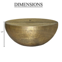 Terminus Coffee Table, 36 Inch Round Bowl Base with Hand Etched Texture, Antique Brass - UPT-327663