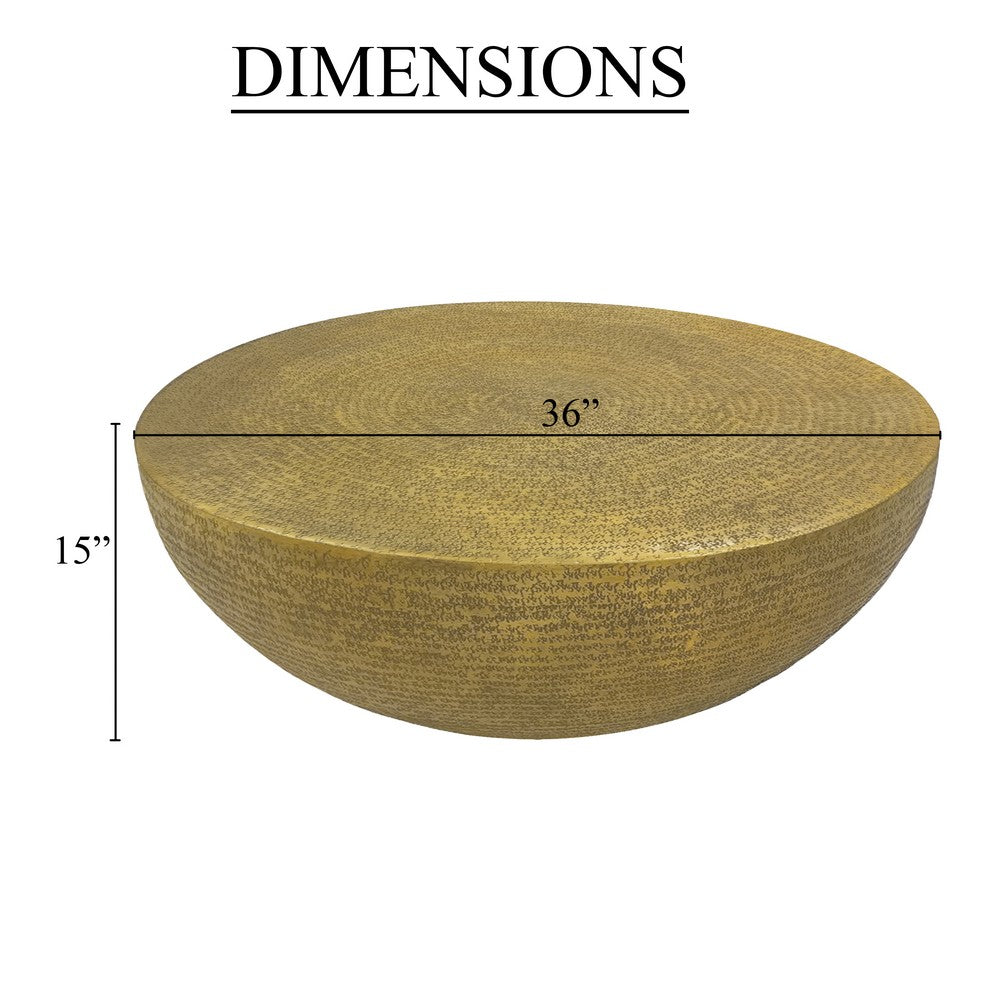 Terminus Coffee Table, 36 Inch Round Bowl Base with Hand Etched Texture, Antique Brass - UPT-327663