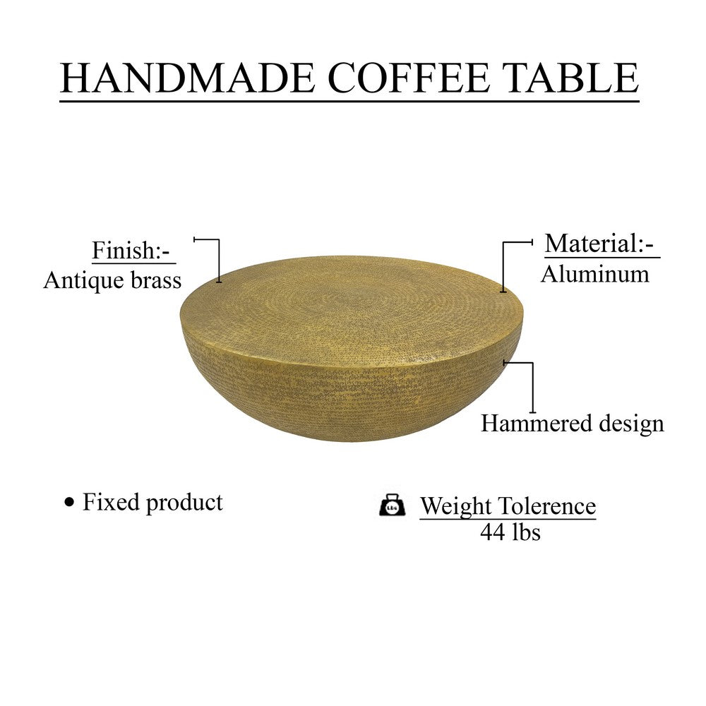 Terminus Coffee Table, 36 Inch Round Bowl Base with Hand Etched Texture, Antique Brass - UPT-327663