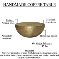 Terminus Coffee Table, 36 Inch Round Bowl Base with Hand Etched Texture, Antique Brass - UPT-327663