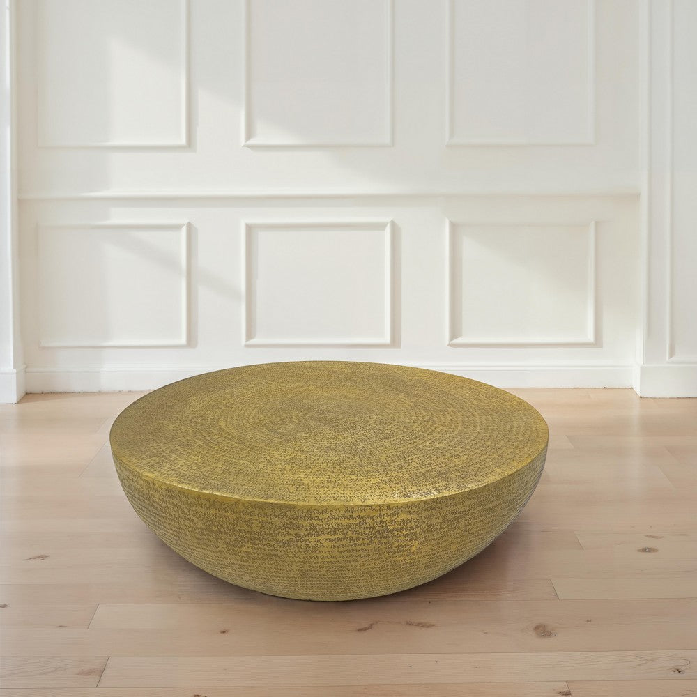 Terminus Coffee Table, 36 Inch Round Bowl Base with Hand Etched Texture, Antique Brass - UPT-327663