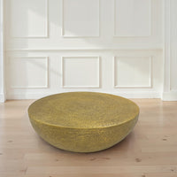 Terminus Coffee Table, 36 Inch Round Bowl Base with Hand Etched Texture, Antique Brass - UPT-327663
