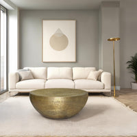 Terminus Coffee Table, 36 Inch Round Bowl Base with Hand Etched Texture, Antique Brass - UPT-327663