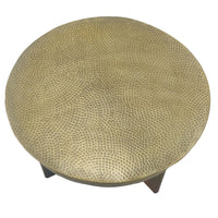 Arden Coffee Table | Round Hammered Metal Top | Mango Wood Base| Antique Brass - UPT-327664