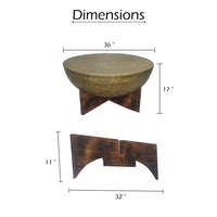 Arden Coffee Table | Round Hammered Metal Top | Mango Wood Base| Antique Brass - UPT-327664