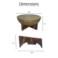 Arden Coffee Table | Round Hammered Metal Top | Mango Wood Base| Antique Brass - UPT-327664