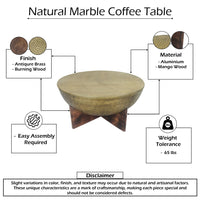 Arden Coffee Table | Round Hammered Metal Top | Mango Wood Base| Antique Brass - UPT-327664