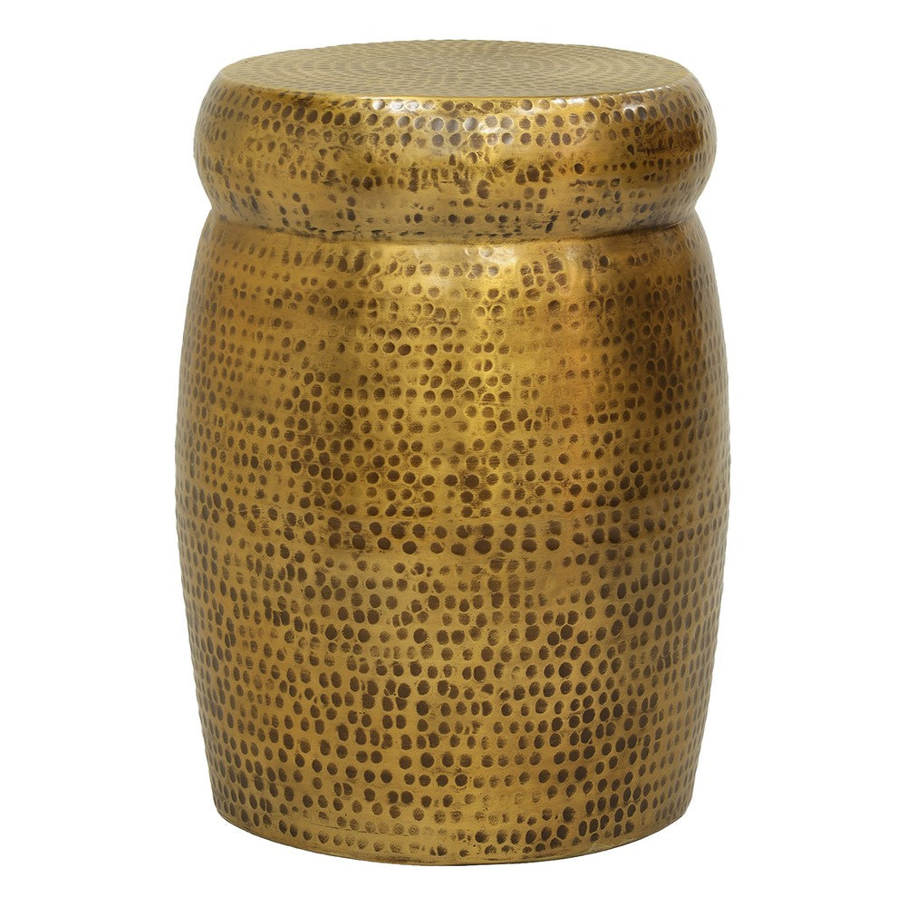 Kvira 16" Round Drum Side End Table | Artisan Hammered Embossed Texture | Antique Gold Brass Finish - UPT-327665