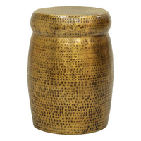 Kvira 16" Round Drum Side End Table | Artisan Hammered Embossed Texture | Antique Gold Brass Finish - UPT-327665