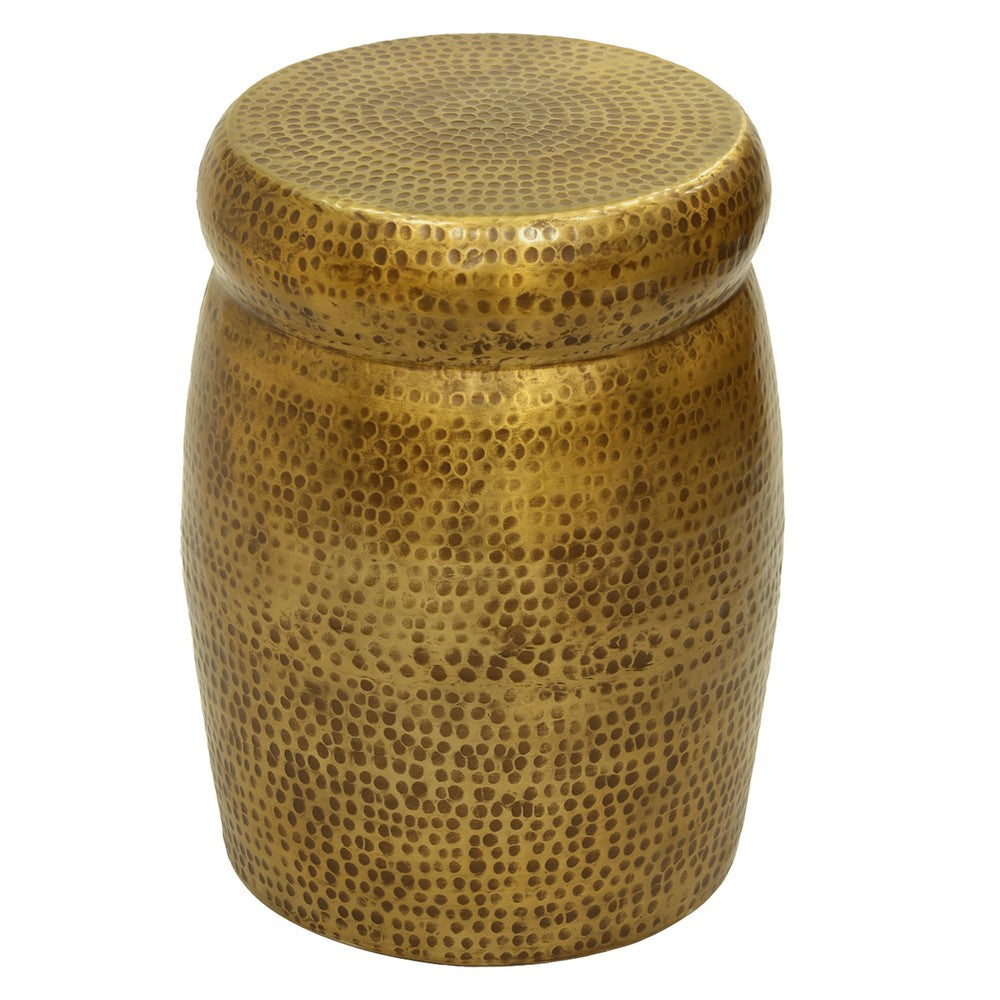 Kvira 16" Round Drum Side End Table | Artisan Hammered Embossed Texture | Antique Gold Brass Finish - UPT-327665