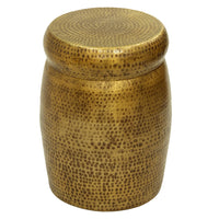 Kvira 16" Round Drum Side End Table | Artisan Hammered Embossed Texture | Antique Gold Brass Finish - UPT-327665