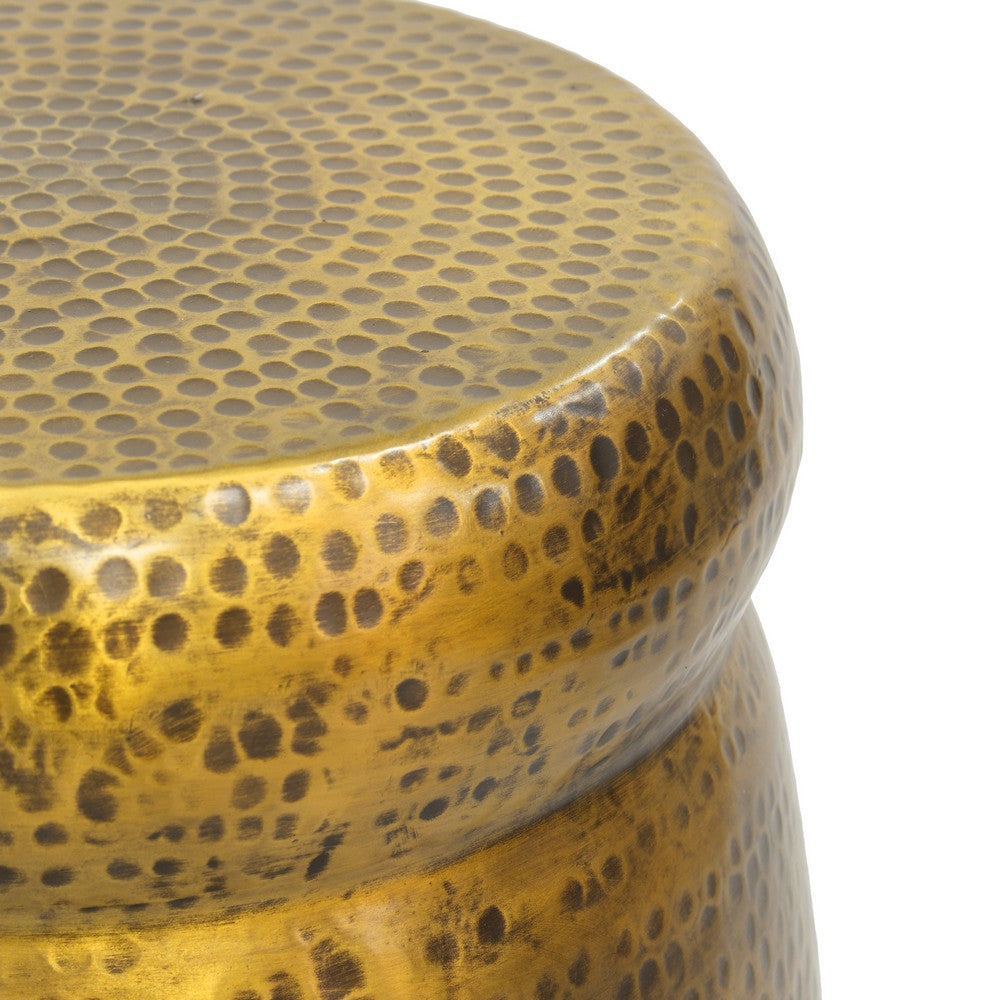 Kvira 16" Round Drum Side End Table | Artisan Hammered Embossed Texture | Antique Gold Brass Finish - UPT-327665