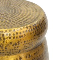 Kvira 16" Round Drum Side End Table | Artisan Hammered Embossed Texture | Antique Gold Brass Finish - UPT-327665