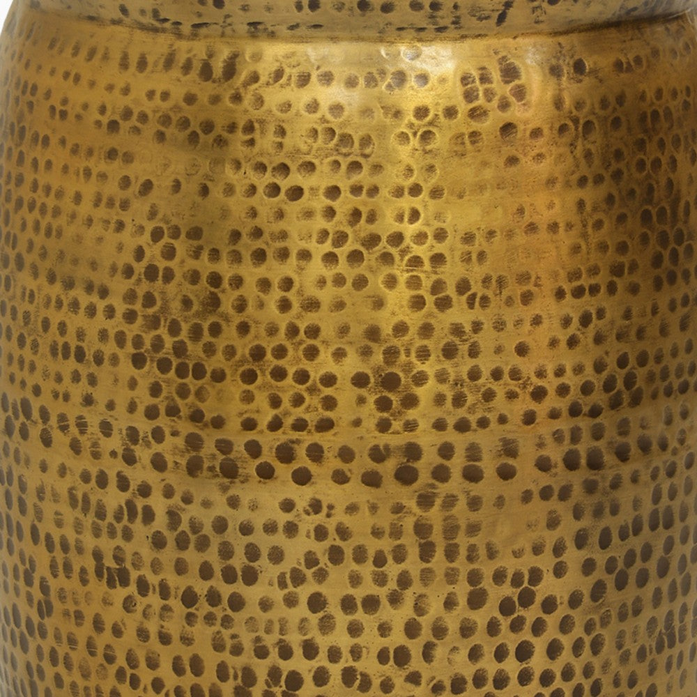 Kvira 16" Round Drum Side End Table | Artisan Hammered Embossed Texture | Antique Gold Brass Finish - UPT-327665