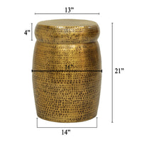 Kvira 16" Round Drum Side End Table | Artisan Hammered Embossed Texture | Antique Gold Brass Finish - UPT-327665