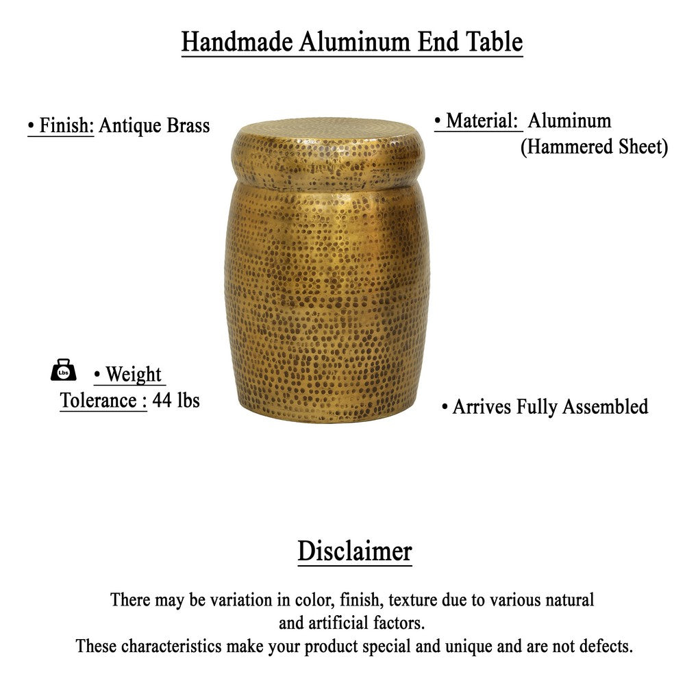 Kvira 16" Round Drum Side End Table | Artisan Hammered Embossed Texture | Antique Gold Brass Finish - UPT-327665