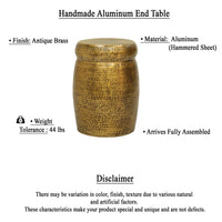 Kvira 16" Round Drum Side End Table | Artisan Hammered Embossed Texture | Antique Gold Brass Finish - UPT-327665