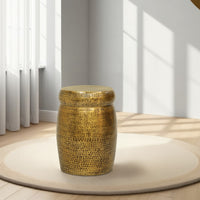 Kvira 16" Round Drum Side End Table | Artisan Hammered Embossed Texture | Antique Gold Brass Finish - UPT-327665